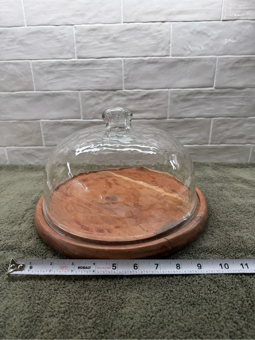 Glass Dome Cake Stand with Wooden Base - Clear and Brown-Heavy